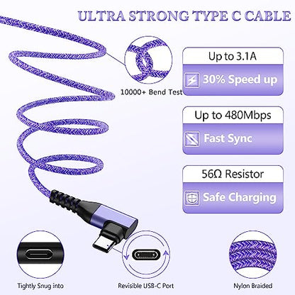 USB Type C Cable 6FT 3Pack Fast Charging Right Angle Cable,3A USB C Charger