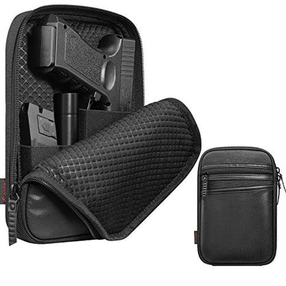 FINPAC Concealed Carry Gun Pouch, Soft Pistol Case Fanny Pack Firearm Bag | Pistol Bag Waist Belt with Holster for Handgun, Air Gun, Men, Women - color: Black - Standard Size