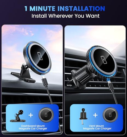 Magnetic Car Charger Mount 15W for iPhone 18-12 Pro Max - color: CFBlack