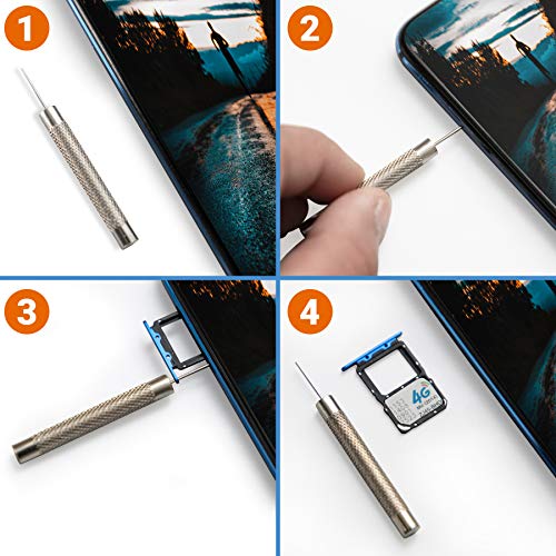 SIM Card Ejector Tool 6 Pack with Textured Grip and Cleaning Brush, Silver - color: Silver