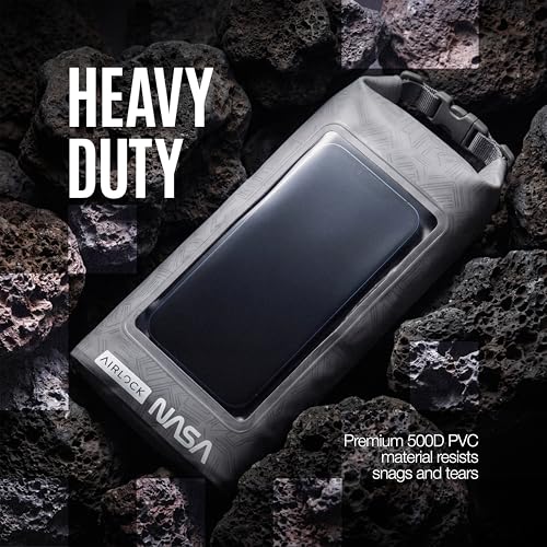 NASA Small Dry Bag with Integrated Waterproof Phone Pouch (Floating, IP68) | Full Phone Screen Control | Floats When Sealed | Detachable Shoulder Strap | Fully Submersible | Fits Phone, Keys & Cash - color: White