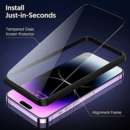 Fotbor for [3+3 Pack] iPhone 14 Pro Screen Protector with Camera Lens Protector, 9H Shatterproof Tempered Glass Film with Easy Installation Frame, HD Clear Sensitive Full Coverage 6.1 Inch - size: iPhone 14 Pro-6.1 inch