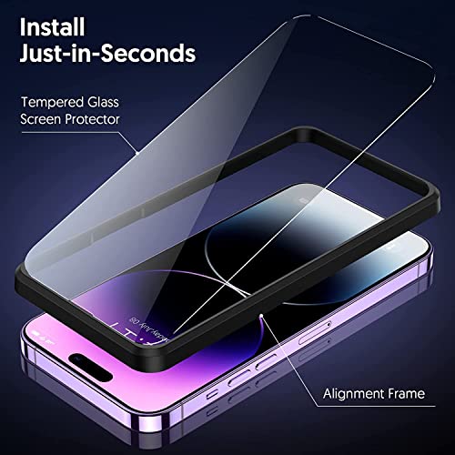 Fotbor for [3+3 Pack] iPhone 14 Pro Screen Protector with Camera Lens Protector, 9H Shatterproof Tempered Glass Film with Easy Installation Frame, HD Clear Sensitive Full Coverage 6.1 Inch - size: iPhone 14 Pro-6.1 inch