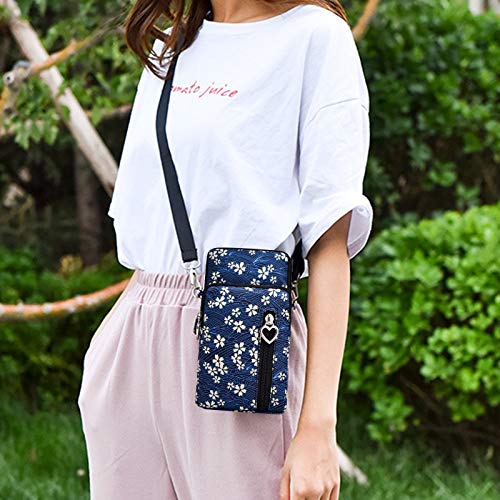 BIAOTIE Lightweight Small Crossbody bags Cell Phone Purses Travel Pouch Shoulder Bag for Women - color: Blue Flower