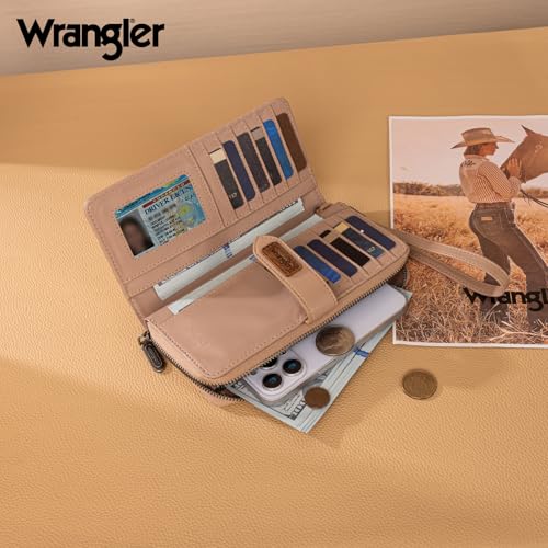 X Wrangler Women's Wallets Bifold Wristlet Wallets for Women Large Capacity Credit Card Wallet with ID Window - color: Leopard Khaki