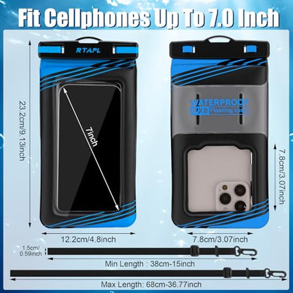 Floating Waterproof Phone Pouch 2 Pack - IPX8 Waterproof Phone Case with Lanyard, Universal Protector for iPhone 17/16/15/14/13 Pro Max Plus & Galaxy S25/S24, Blue - color: Blue