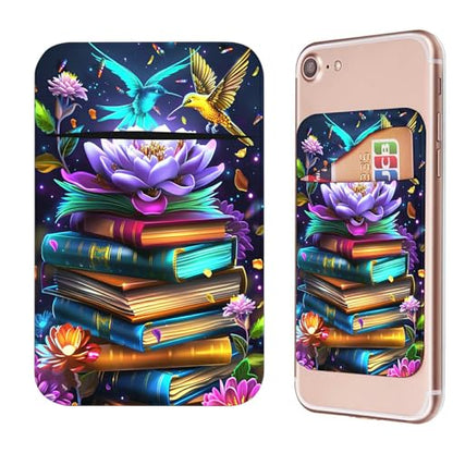 Phone Credit Card Holder Stick on, Phone Case Wallet, Cell Phone Pocket Self Adhesive Stretchy Lycra Stick on Wallet ID Credit Card Case Pouch Sleeve for All Smartphones, Book Lotus - color: Phone Case Wallet-609