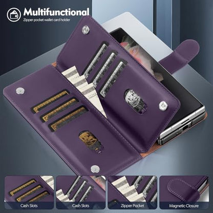 Shieldtop Compatible with Samsung Galaxy Z Fold 3 Wallet Case with Card Holder,Women Man RFID Blocking PU Leather Flip Shockproof Protective Cover Credit Card Holder Slots Kickstand,Purple - color: Purple, size: Samsung Galaxy Z Fold 3