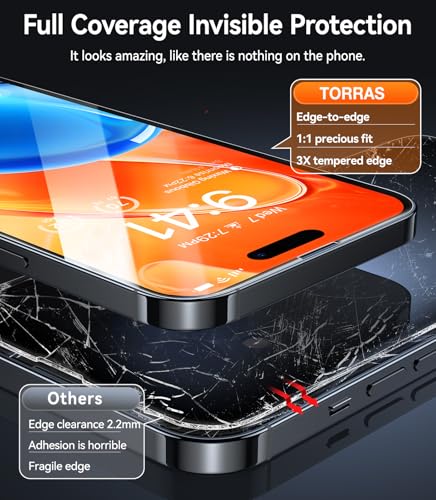 TORRAS Top-Notch Military-Grade Shatterproof for iPhone 15 Screen Protector [Most durable 9H+ Glass,Unbreakable from 12-foot Drop] for iPhone 14Pro&iPhone 15, Diamond Shield 2 Packs - size: iPhone 15（6.1 inch）