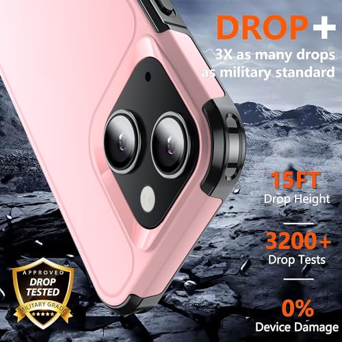 Shockproof for iPhone 15 Case,[15 FT Military Grade Drop Protection],with 2X [Tempered Glass Screen Protector ] with Air Bumpers Full-Body Protective Phone Case,Pink Black - color: Pink Black