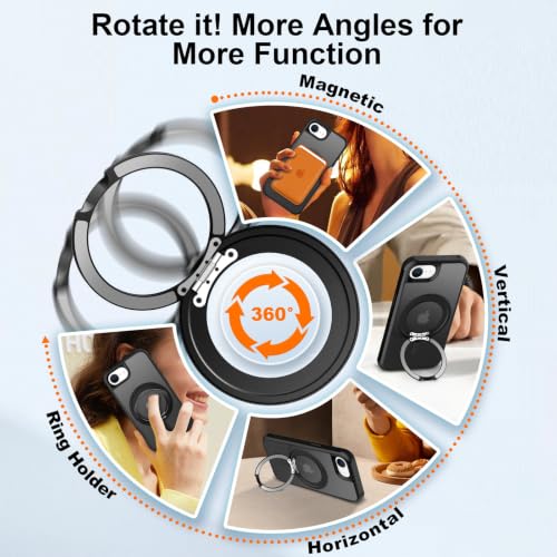 360°Magnetic Swivel Ring for iPhone 16e /17e Case-Black - color: Black, size: iPhone 16e / 17e