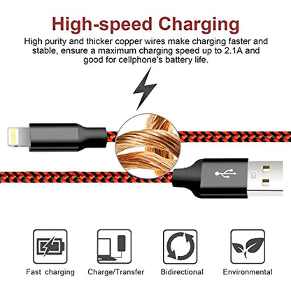 USB to Lightning Cable, 5 Pack iPhone Charger Fast Charging Cord (BlackRed) - color: Black Red, style: USB-A to L