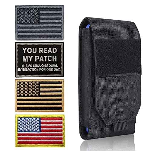 Black Tactical Molle CellPhone Pouch Case,Heavy Duty Waterproof Phone Holster Bag for iPhone 11 12 13 Pro Max For Samsung S22 S21 S20 FE Note 20 A13 A12 A02S Less 6.7" Phone with 4 Pack Patches - color: Black & 4 Pack Patches #2