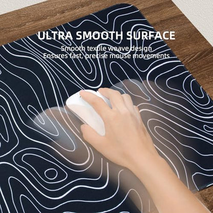 VOVIPO 3 in 1 Wireless Charging Mouse Pad, Gift for Dad/Office Manager,Wireless Charger Compitable with iPhone/Watch/airpods. Wireless Charging Desk Mat 90 x 40cm,Black Topographic Computer Desk Pad - color: Black Topographic