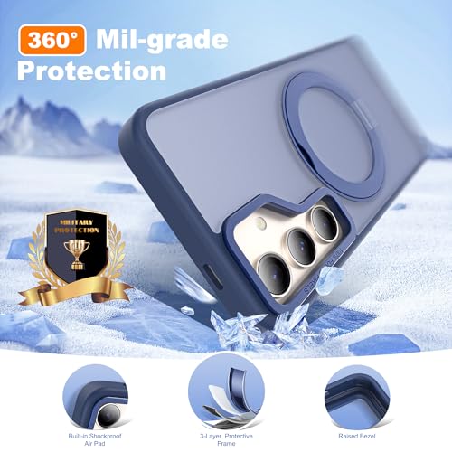 for Samsung Galaxy S23 Case with 360° Spin Stand,Blue | 360° Spin Magnetic Ring Stand,Compatible with Magsafe,Military Protection Phone Case - color: Blue, size: Samsung Galaxy S23