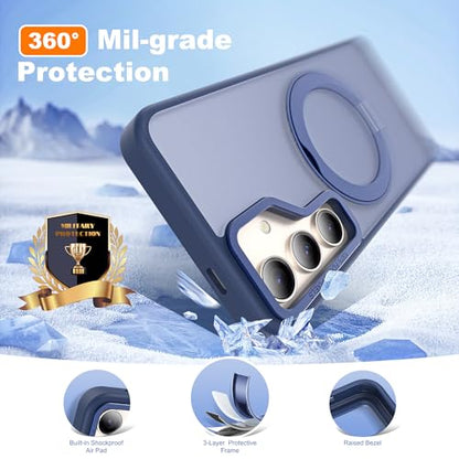 for Samsung Galaxy S24 Case with 360° Spin Stand,Blue | 360° Spin Magnetic Ring Stand,Compatible with Magsafe,Military Protection Phone Case - color: Blue, size: Samsung Galaxy S24