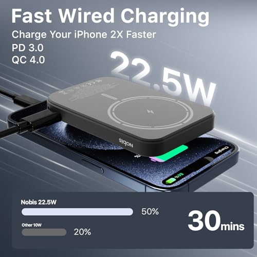 NOBIS Slim Magnetic Power Bank 22.5W 5000mAh with Built-in Cable - color: Black