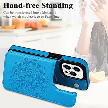 MMHUO iPhone 15 Pro Case with Card Holder, Magnetic Back Flip Wallet Case for Women, Protective Blue - color: Blue, size: Iphone 15 Pro 6.1"-(S)(Three Cameras)