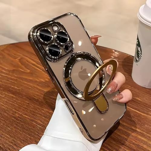 Mag-Stand Designed for iPhone 16 Pro Max Case Clear Supports Wireless Charging 16 Pro Max Case Camera Protector Invisible Stand Ring Luxury Plating Soft TPU Shockproof Phone Cover 6.9",Desert Titanium - color: Desert Titanium, size: For iPhone 16 Pro Max