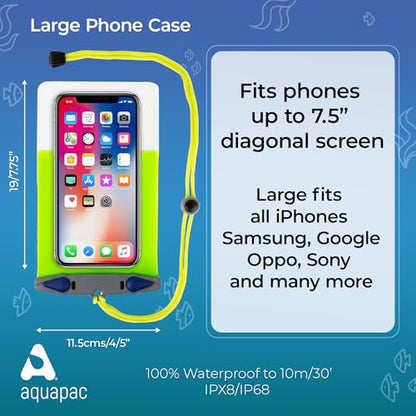 Aquapac Waterproof Phone Case, Large, Black | iPhone and Android, Made in The UK, Hiking, Mountain Biking, Running Accessory, Floating, IPX8 certified to 30 ft deep. - color: Black, size: Large