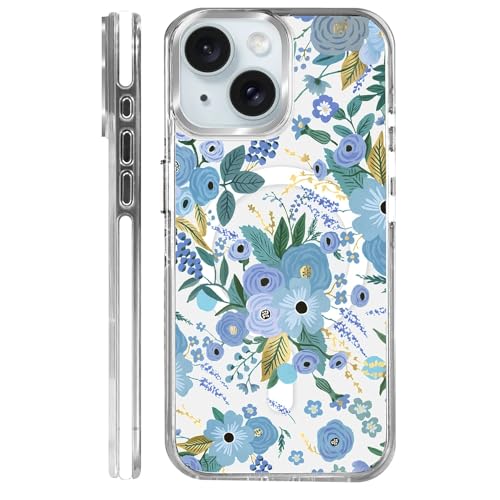 VisEnt Clear Case for iPhone 15, Magnetic Phone Case, Transparent Slim Cover, Military Grade Protection, Shockproof, Anti-Yellowing, Scratch Resistant, Blue Floral - color: Blue Floral, size: Iphone 15