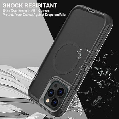 YKHJKLEC for iPhone 14 Pro Case, Compatible with Magsafe, Military Grade 3 in 1 Heavy Duty Shockproof/Drop Proof/Dust Proof Case with 2Pcs Tempered Glass Screen Protector (New-Black/Grey) - color: New-Black/Grey