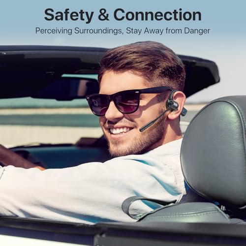 Open Ear Headphones with Mic, 29g Bluetooth Headset, Air Conduction Headphones with Dual Device Connection & Mute, Wireless Headset with Mic for Work, Driving, Office, Workout, Black - color: Black
