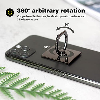 [2 Pack] Square Sparkling Cell Phone Ring Holder Stand,360 Degree Rotation and 180 DegreeAdjustable Finger Ring Kickstand with Polished Metal Phone Grip (Black)