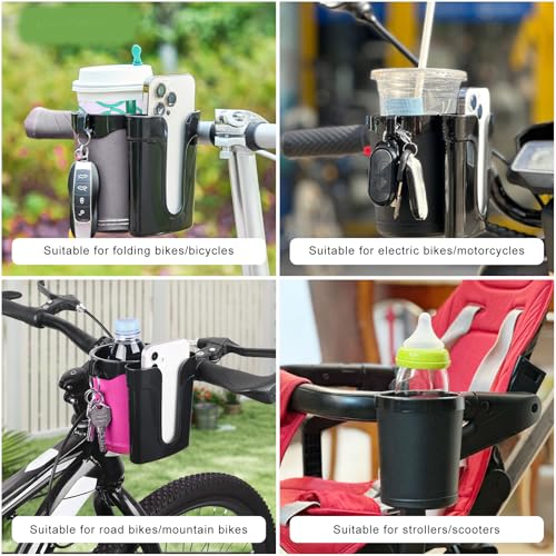 Bike Cup Holder, Bicycle Handlebar Water Bottle Holders with Cell Phone Keys Holder, Universal Drink Bottle Cage for Bike Motorcycle Scooter Stroller Walker Wheelchair (Purple & Gray) - color: Purple & Gray