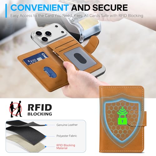 SHIELDON Genuine Leather for Magsafe Wallet, Retro Light Brown | Strong Magnetic, Card Holder, Rfid Blocking, 6 Card Slots, ID Window, for iPhone 17/16/15/14/13/12 Series & Magnet Case - color: Light Brown - Retro