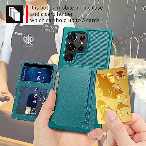 for Samsung Galaxy S22 Ultra Case with Card Holder, Compatible with Magnetic Car Mount, Heavy Duty Shockproof Rugged Soft TPU Back Leather Flip Wallet Cover 6.8 inch, Green - color: Green, size: Samsung Galaxy S22 Ultra
