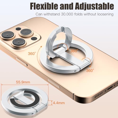 Magnetic Phone Ring Grip for MagSafe Compatible with iPhone Samsung(Silver) - color: Silver