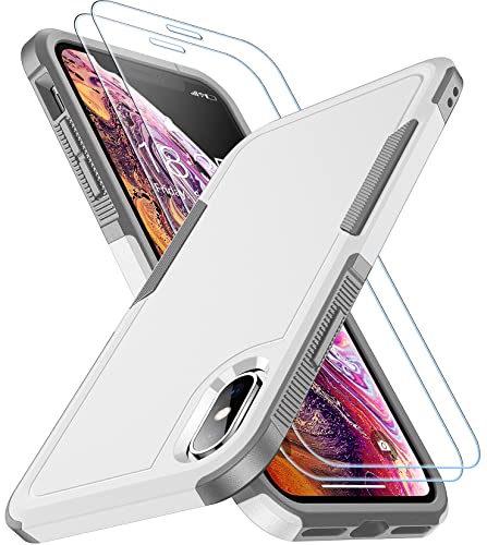 SPIDERCASE for iPhone Xs Max Case, [10 FT Military Grade Drop Protection] [Non-Slip] [2 pcs Tempered Glass Screen Protector] Shockproof Airbag Cushion Protective Case for iPhone Xs Max 6.5” (White) - color: White