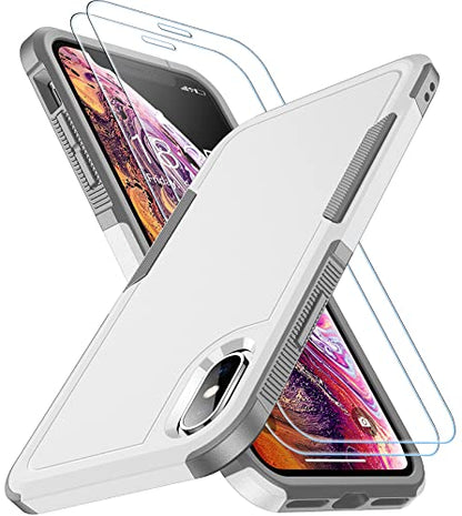 SPIDERCASE for iPhone Xs Max Case, [10 FT Military Grade Drop Protection] [Non-Slip] [2 pcs Tempered Glass Screen Protector] Shockproof Airbag Cushion Protective Case for iPhone Xs Max 6.5” (White) - color: White