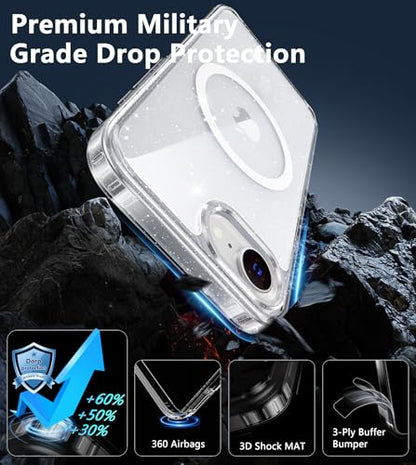 FNTCASE iPhone 17e/16e Case Magnetic Glitter | Sparkle Clear, Anti Yellowing Scratch-Resistant Transparent, Rugged Military Grade Protection Slim Cell Phone Cover - color: Clear Transparent