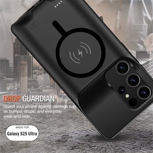 Wireless Charging Case for Galaxy S25 Ultra, Upgraded 12000mAh Rechargeable Portable Charging Case Compatible with Galaxy S25 Ultra (6.9 inch) with Carplay Extended Battery Pack Charger Case (Black) - size: Galaxy S25 Ultra -12000mAh