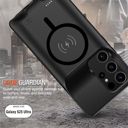 Wireless Charging Case for Galaxy S25 Ultra, Upgraded 12000mAh Rechargeable Portable Charging Case Compatible with Galaxy S25 Ultra (6.9 inch) with Carplay Extended Battery Pack Charger Case (Black) - size: Galaxy S25 Ultra -12000mAh