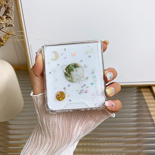Compatible with Samsung Galaxy Z Flip 6 Case/Flip 7 FE Case Women | Soft TPU Planet Sparkle Glitter Shockproof Phone Cover Girls - color: TPU/Universe Gray, size: Samsung Galaxy Flip 6/Flip 7 FE