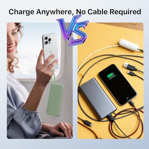 NOBIS Portable Charger 10000mAh 25W Power Bank with Built-in Cable - color: Green