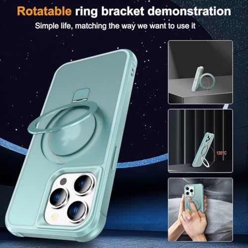 CHAOFEnG Magnetic Compatible with iPhone 14 Pro Max Case with Stand [Military Grade Drop Tested][Compatible with Magnet] Ring Translucent Slim Hard Back Soft Edge, Teal Green - color: Teal Green, size: iPhone 14 Pro Max