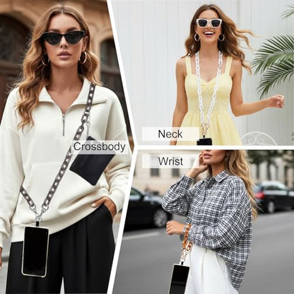 Long Keeper Phone Crossbody Chain Acrylic Phone Lanyards with Zipper Wallet Women Cellphone Strap Wrist Bracelet Purse Strap - color: Transparent Gold Beige