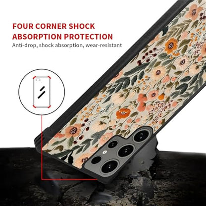 for Samsung Galaxy S24 Ultra Case,Soft Silicone Shockproof Bumper Camera Protection Phone Case-Dark Embroidery Flower - color: Dark Embroidery Flower, size: Samsung Galaxy S24 Ultra