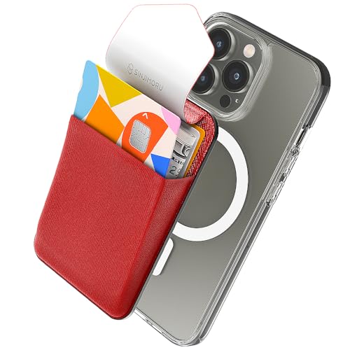 Sinjimoru Privacy Cover Magnetic Card Holder, Magnetic Phone Wallet Stick on as Credit Card Holder for MagSafe Compatible with iPhone 16 15 14 13 12 Series. M-Flap - color: Red