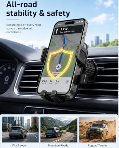 Car Vent Phone Mount, Air Vent Car Cell Phone Holder, 360° Rotating Anti-Slip Stand Compatible with Thick Case & All 4-7.2" Smartphones