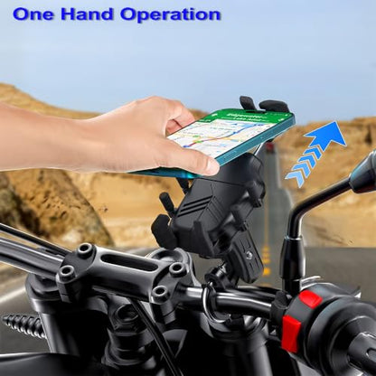 Motorcycle Phone Mount, Heavy Duty Bike Holder with 8-Claw Spider Lock & 4 Shock Absorbers - Anti-Vibration Dual Cushion, Dual Lock System, Action Camera Expansion, for 4.5-7.2" Cellphones