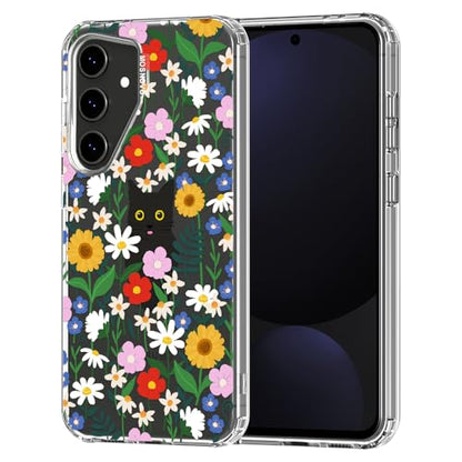 MOSNOVO Case for Samsung Galaxy S24 FE, [Buffertech 6.6ft Military-Grade Drop Protection] [Anti Peel Off Tech] Clear TPU Bumper Phone Case Cover Design - Black Cat in Garden - color: Clear - Black Cat in Garden, size: Samsung Galaxy S24 FE
