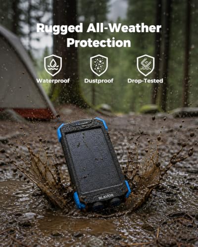 BLAVOR Solar Power Bank 10,000mAh Portable Wireless Charger for Cell Phones - color: Blue