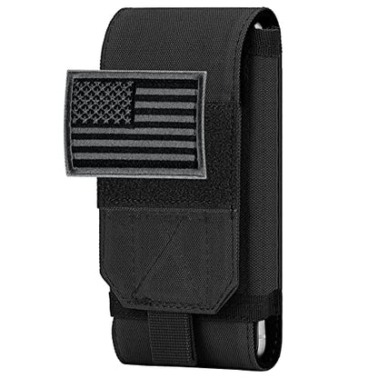 Tactical Molle Phone Cover Case, Heavy Duty Loop Belt Holster Pouch with Flag Patch for iPhone 17 Pro Max/Air/17 Pro/17/16 Pro Max/15 Pro Max/14 Pro Max/13 Pro Max, for Galaxy S26 Ultra - color: Black