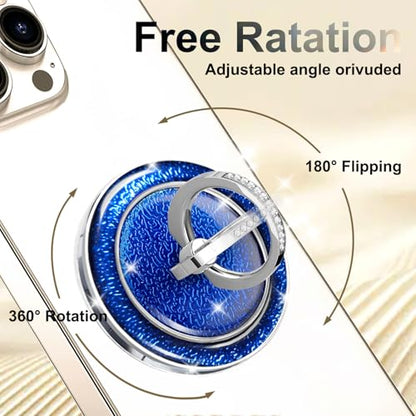Blue Sparkly Magnetic Ring Grip for MagSafe, Bling Phone Stand - color: Blue
