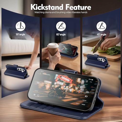 Compatible with Samsung Galaxy S26 Plus Genuine Leather Case Wallet with Card Holder,Women Men Real Leather Flip RFID Blocking Credit Card Slots Kickstand Protective Phone Cover,Dark Blue - color: Dark Blue, size: Samsung Galaxy S26 Plus - 6.7"